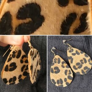 Leopard Print Faux Fur Large Teardrop Dangle Earrings 3"x1.75"